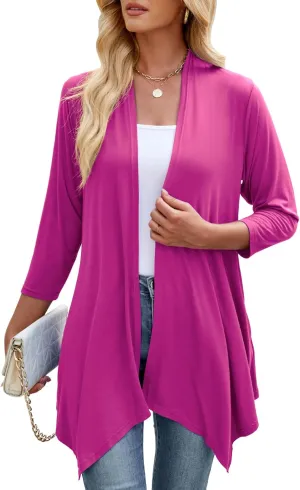 JollieLovin Women 3/4 Sleeve Lightweight Cardigan Plus Size Open Front Draped
