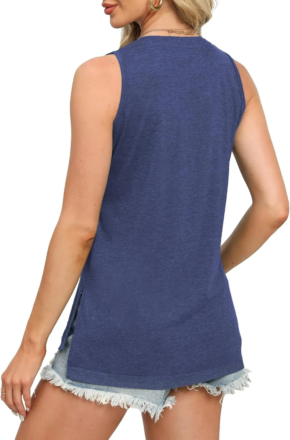 JomeDesign Summer Tank Tops for Women Loose Fit Sleeveless V Neck Shirts Casual Tshirts