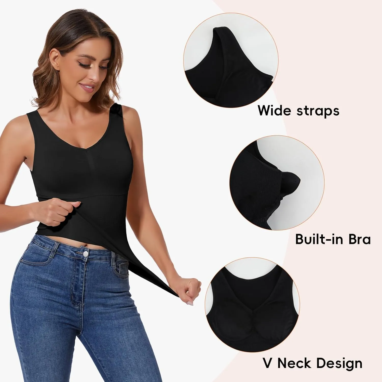 JOYSHAPER Women Tummy Control Shapewear Tank Tops V Neck Seamless Compression Camisole Slimming Body Shaper Camisole