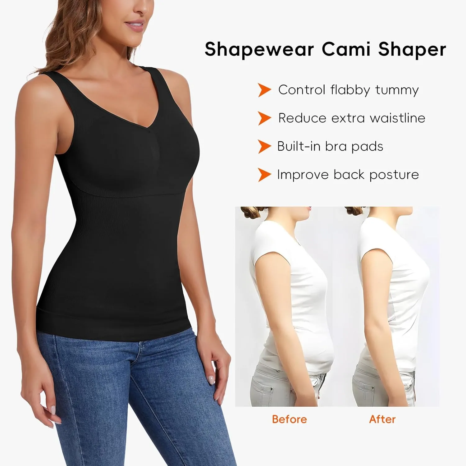 JOYSHAPER Women Tummy Control Shapewear Tank Tops V Neck Seamless Compression Camisole Slimming Body Shaper Camisole
