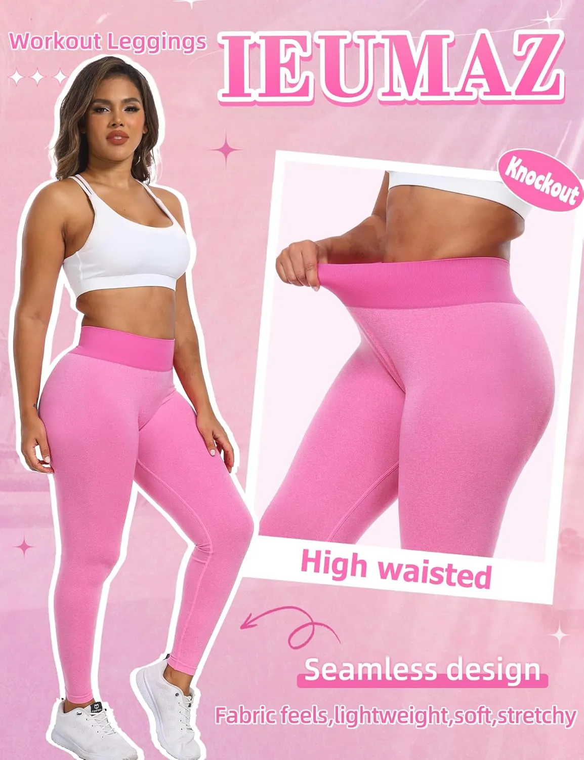 Knockout Seamless Gym Workout Leggings Scrunch Butt Lifting Leggings for Women High Waist Tummy Control Yoga Pants