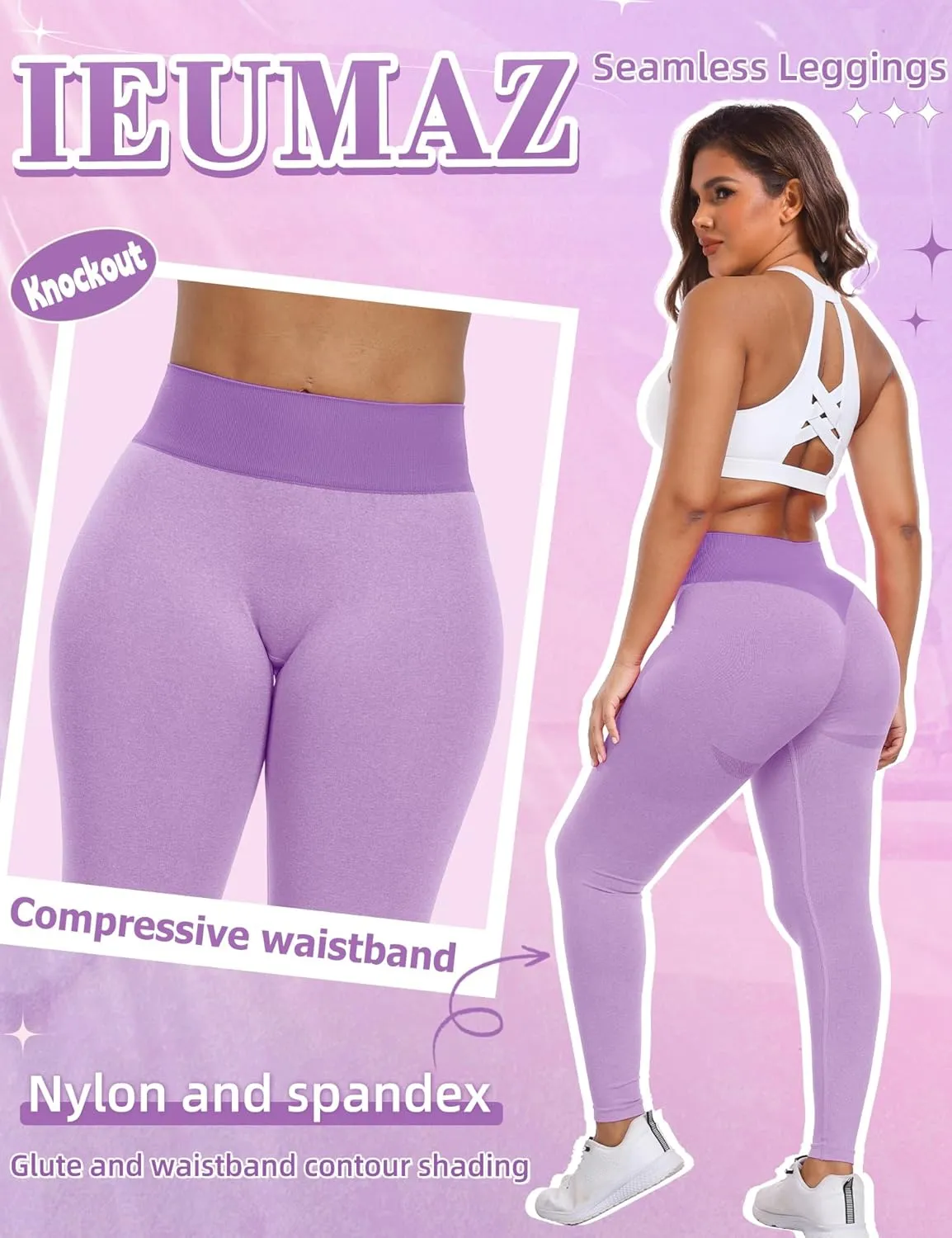 Knockout Seamless Gym Workout Leggings Scrunch Butt Lifting Leggings for Women High Waist Tummy Control Yoga Pants