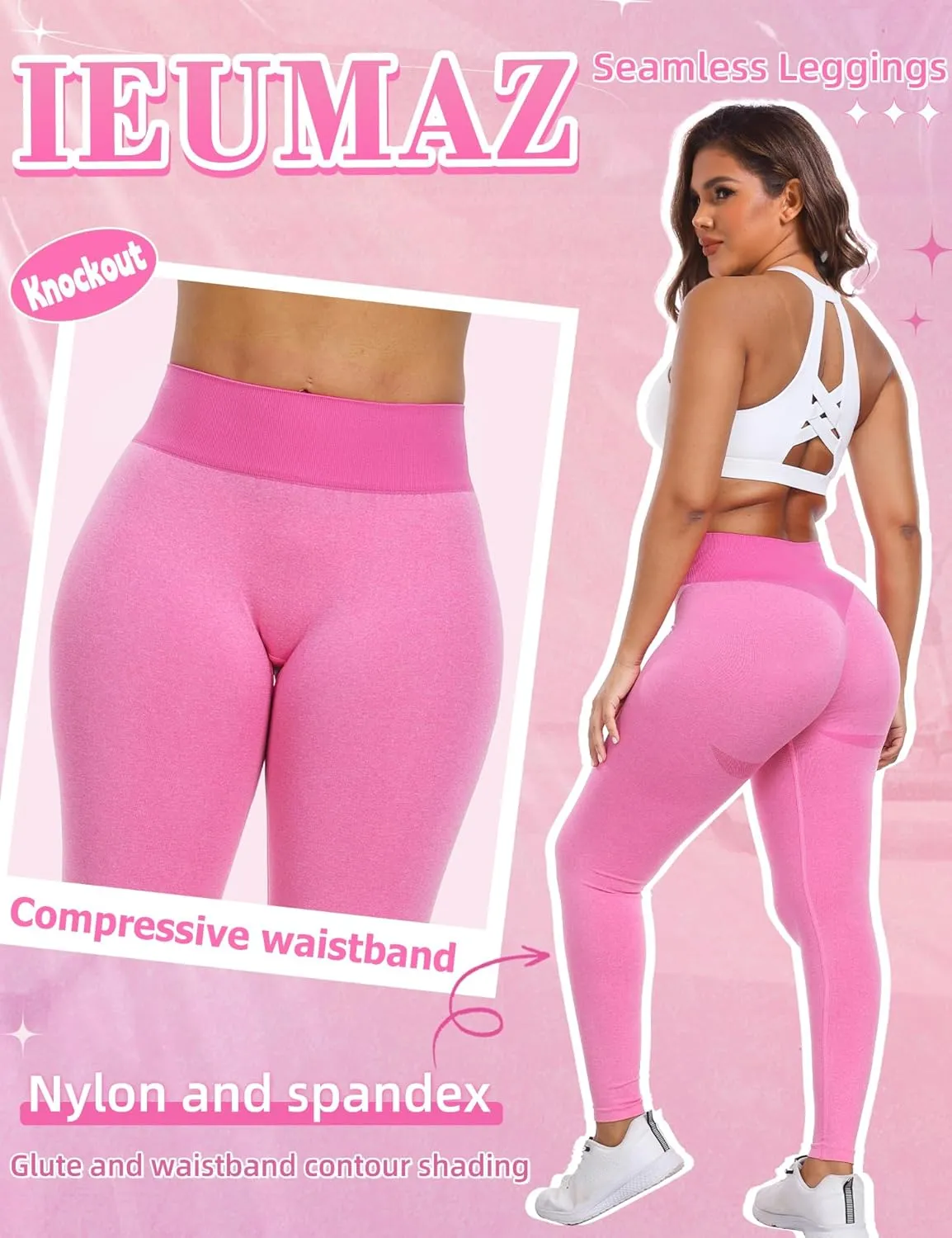 Knockout Seamless Gym Workout Leggings Scrunch Butt Lifting Leggings for Women High Waist Tummy Control Yoga Pants