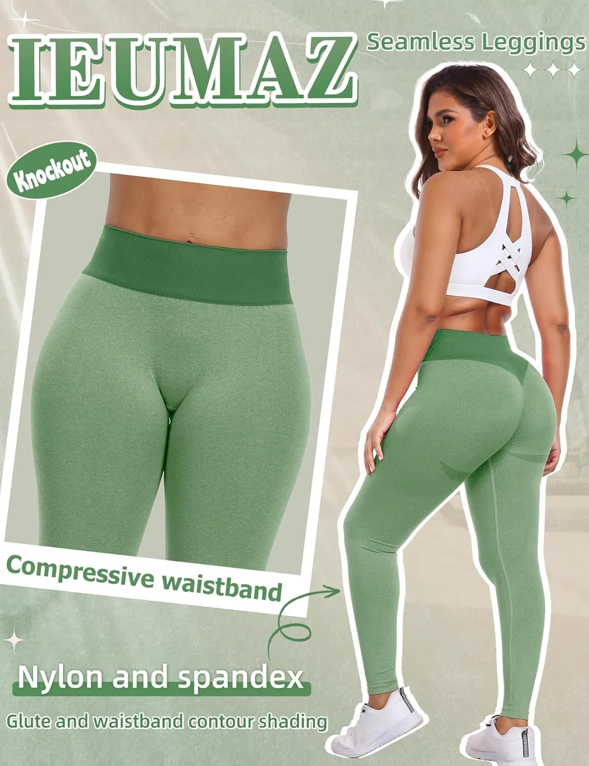 Knockout Seamless Gym Workout Leggings Scrunch Butt Lifting Leggings for Women High Waist Tummy Control Yoga Pants