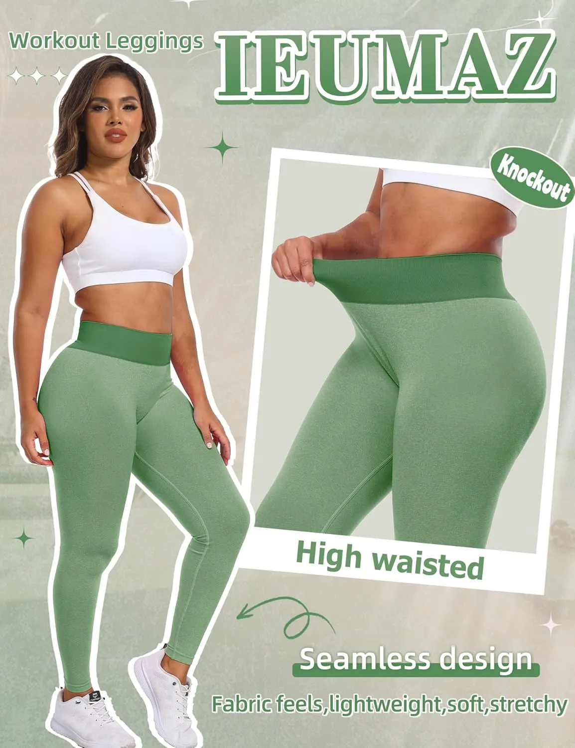 Knockout Seamless Gym Workout Leggings Scrunch Butt Lifting Leggings for Women High Waist Tummy Control Yoga Pants