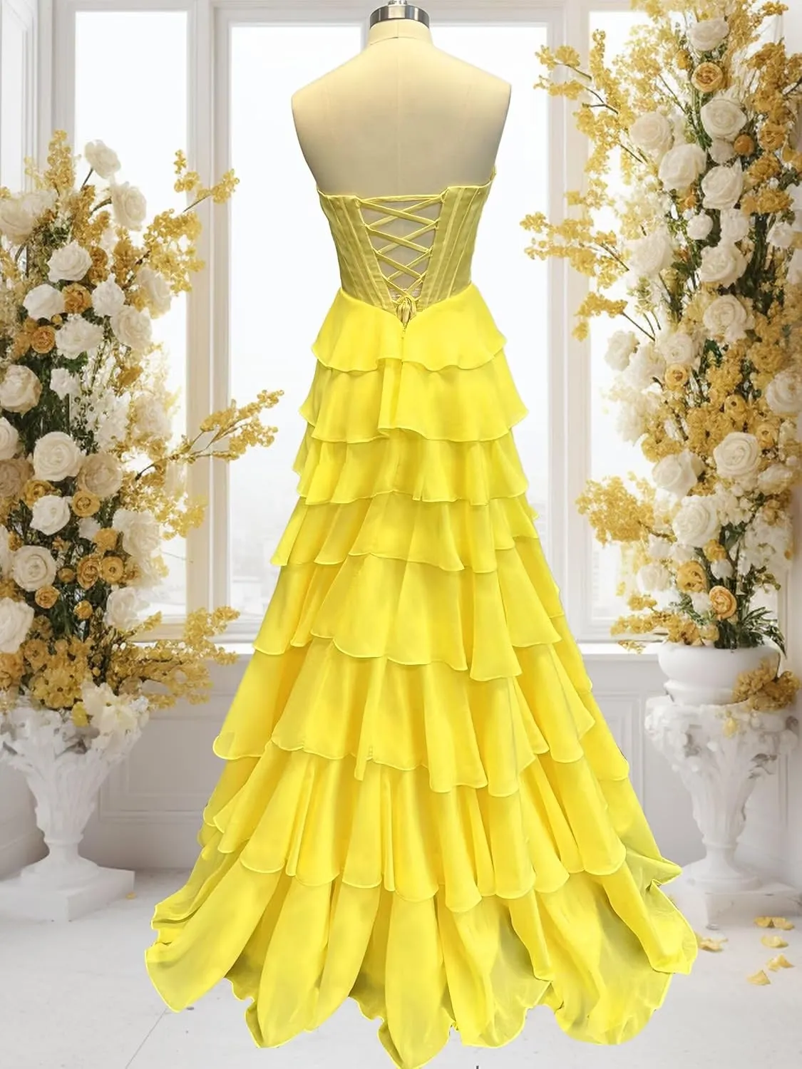 Lace Princess Tiered Prom Dress 2025 Long Ball Gown for Women Sweetheart Chiffon Formal Dresses with Slit