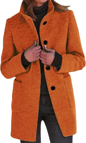 Ladies Solid Color Jacket Winter Button Up Trendy Long Sleeve Hooded 2024 Tweed Jacket Loose Comfy Outerwear With Pocket