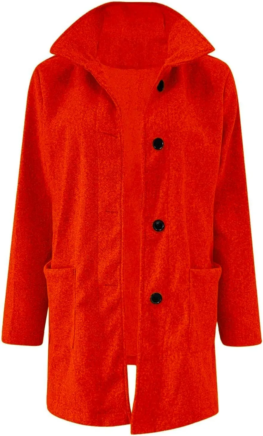 Ladies Solid Color Jacket Winter Button Up Trendy Long Sleeve Hooded 2024 Tweed Jacket Loose Comfy Outerwear With Pocket