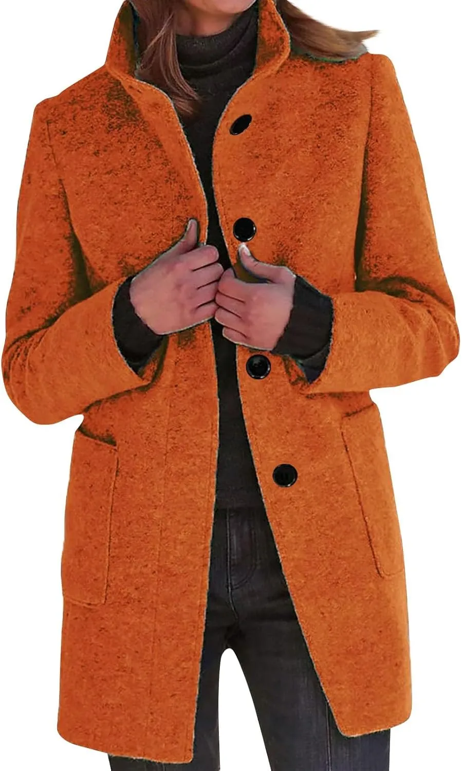 Ladies Solid Color Jacket Winter Button Up Trendy Long Sleeve Hooded 2024 Tweed Jacket Loose Comfy Outerwear With Pocket