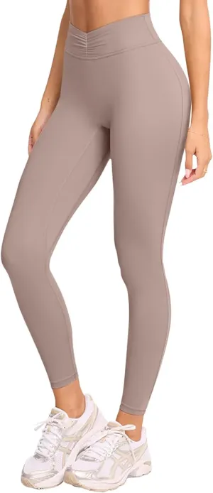 LASLULU V-High Waisted Workout Leggings for Women 28" Gathered Buttery Soft Compression Leggings Yoga Workout Pants
