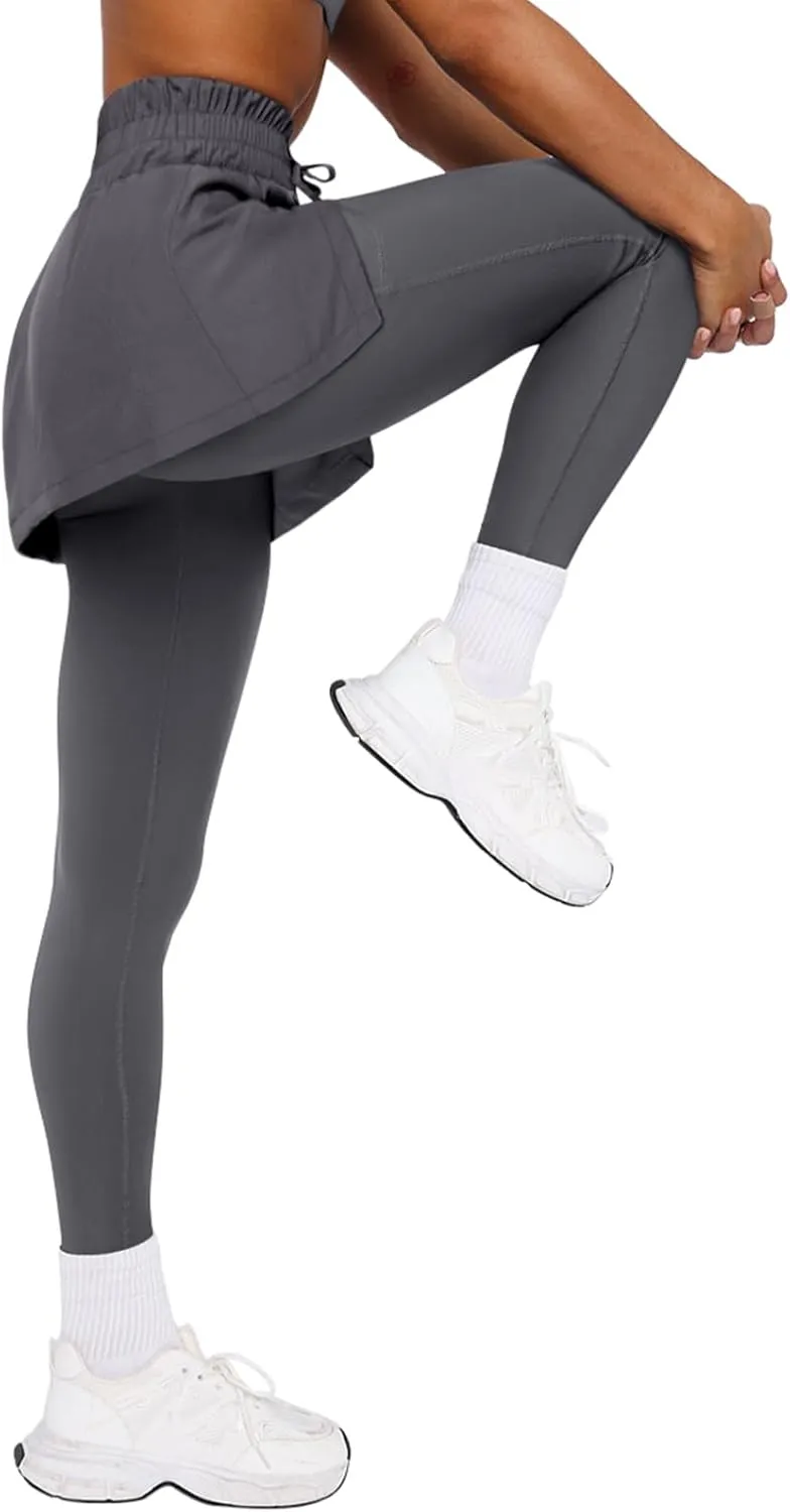 LASLULU Womens Tennis Skirted Leggings Yoga Golf Skirts with Leggings Modest Gym Athletic Pickleball Running Clothes Outfits