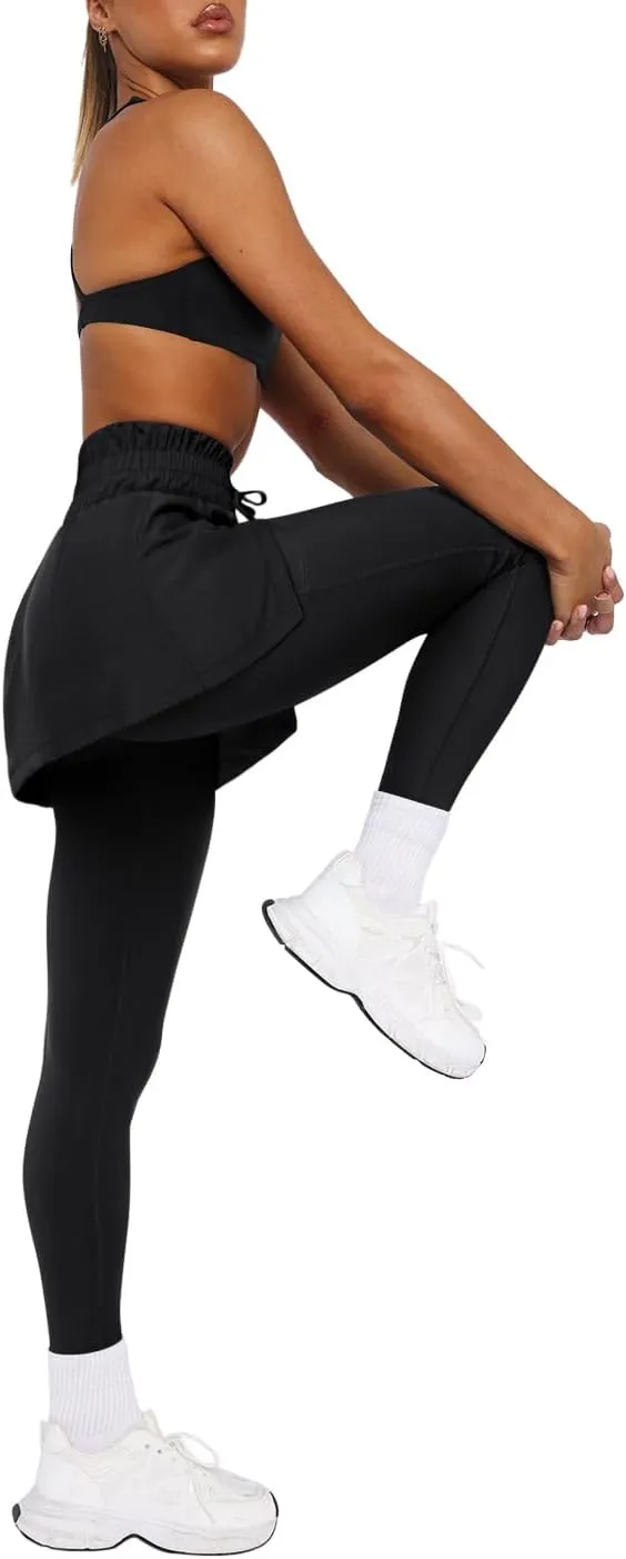 LASLULU Womens Tennis Skirted Leggings Yoga Golf Skirts with Leggings Modest Gym Athletic Pickleball Running Clothes Outfits