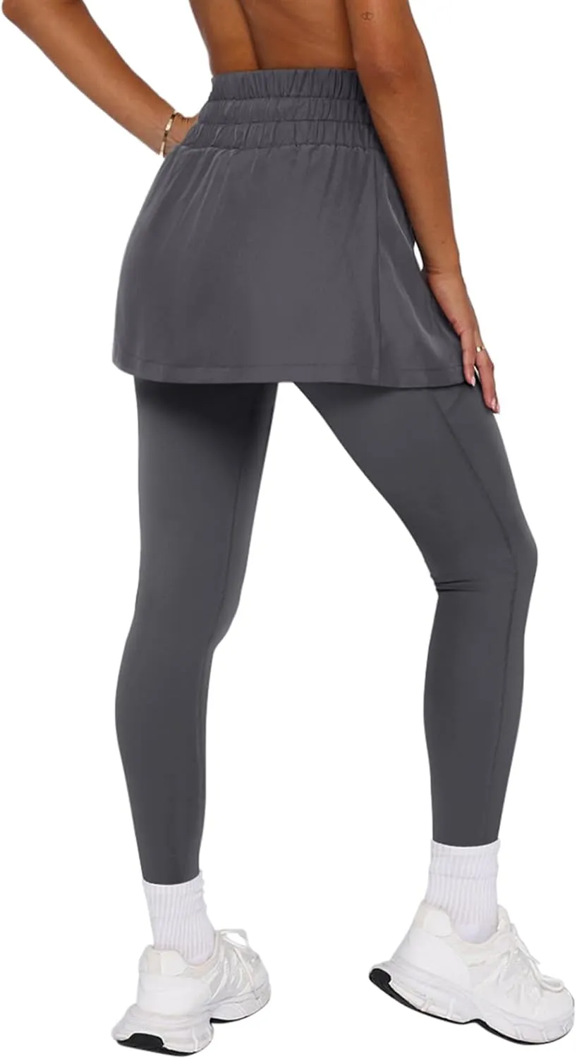 LASLULU Womens Tennis Skirted Leggings Yoga Golf Skirts with Leggings Modest Gym Athletic Pickleball Running Clothes Outfits