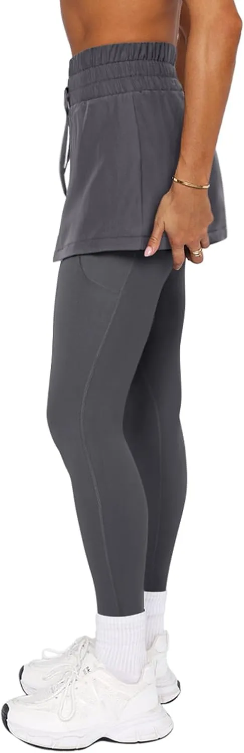 LASLULU Womens Tennis Skirted Leggings Yoga Golf Skirts with Leggings Modest Gym Athletic Pickleball Running Clothes Outfits