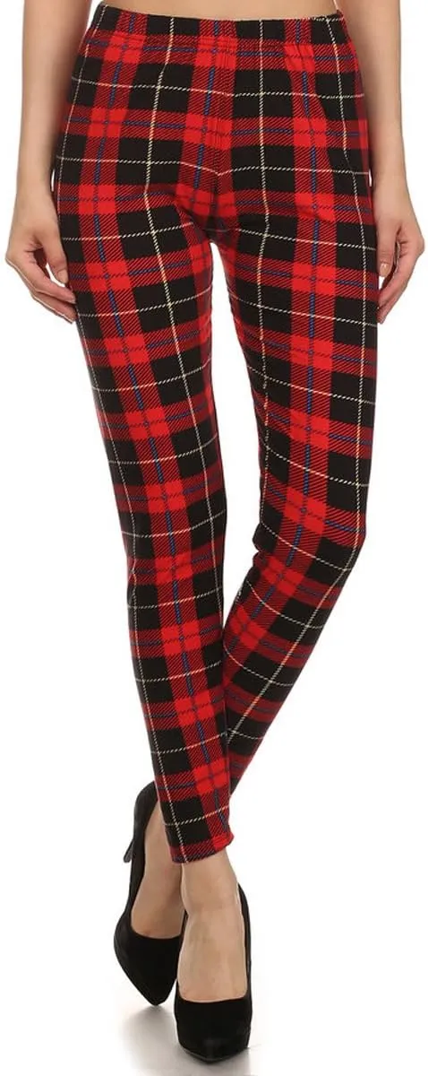Leggings Depot High Waisted Plaid & Wild Print Leggings for Women - Plaid, Leopard, Snake Skin, Polka dot