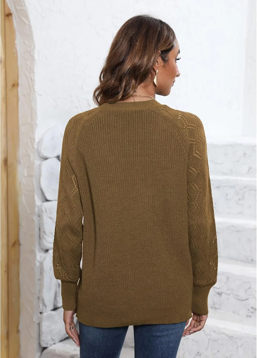 LILBETTER Women's Long Sleeve Button Down V Neck Classic Sweater Knit Cardigan