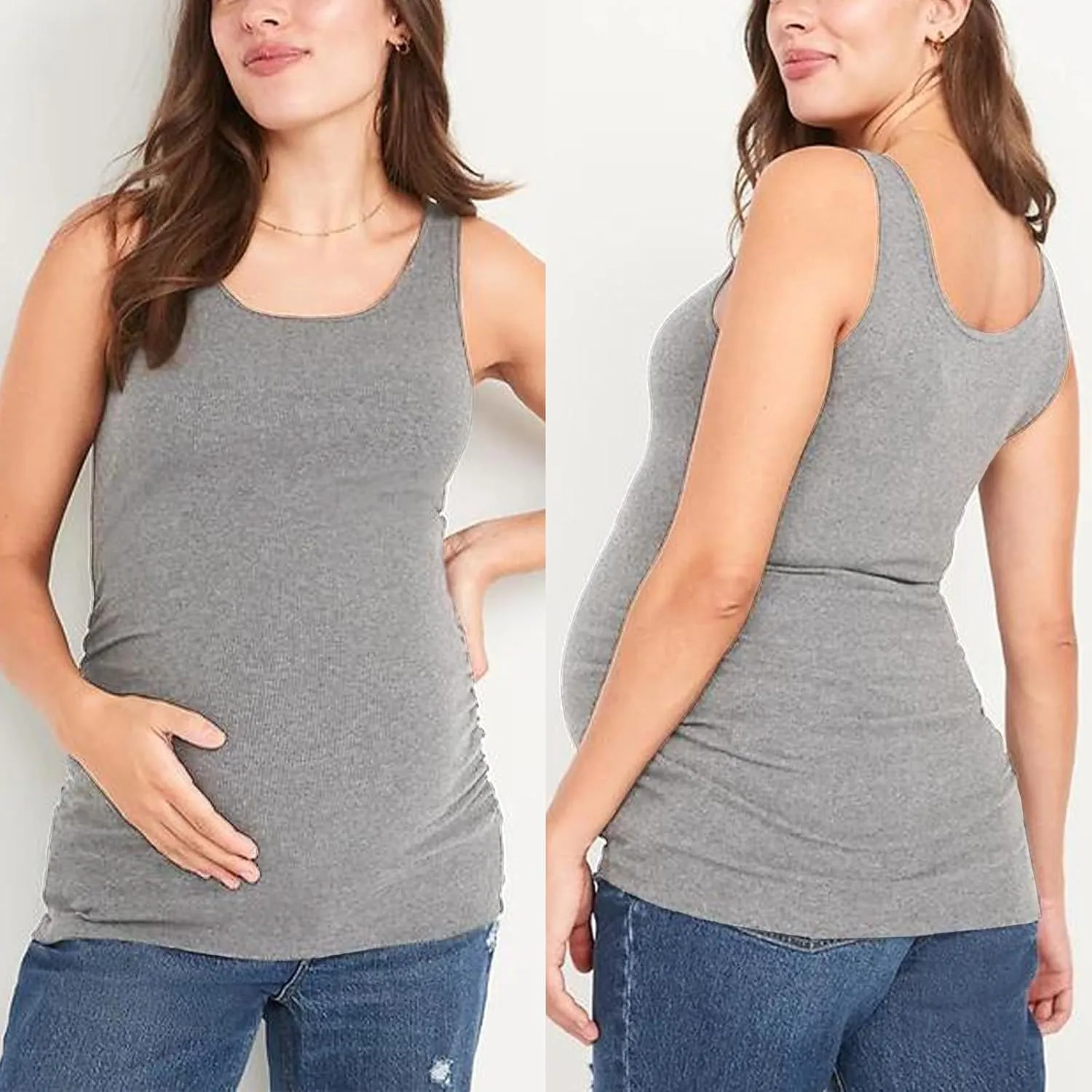 Liu & Qu Maternity Tank Tops Rib Side-Shirred Sleeveless Pregnancy Basic Shirt 3-Pack