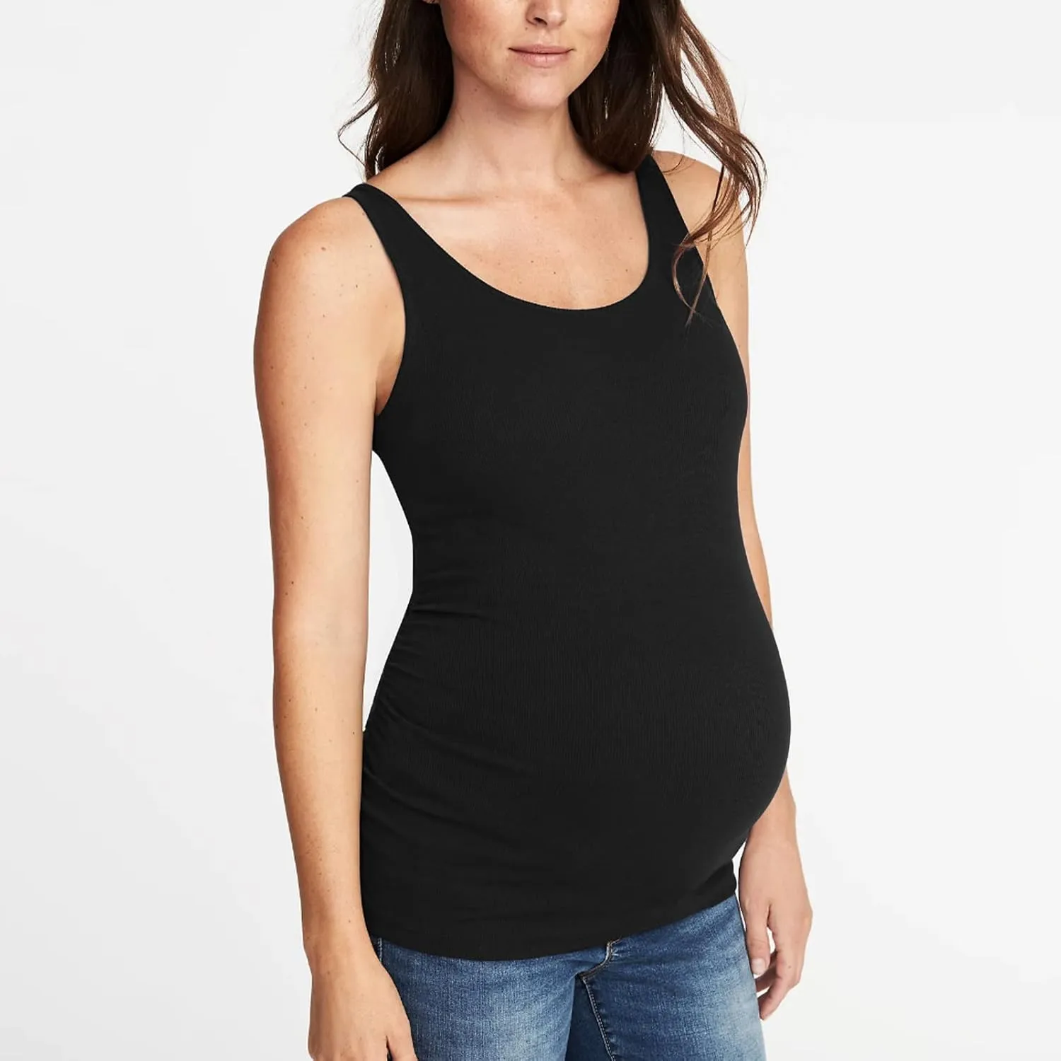 Liu & Qu Maternity Tank Tops Rib Side-Shirred Sleeveless Pregnancy Basic Shirt 3-Pack