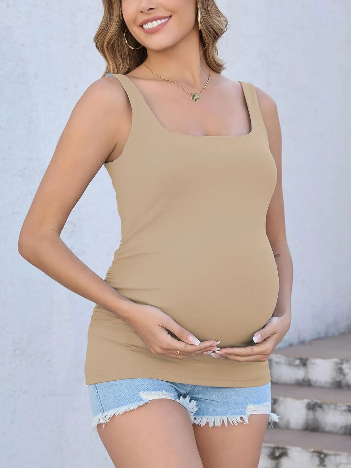 Liu & Qu Women's Maternity Tank Tops with Built in Bra Square Neck Sleeveless Pregnancy Athletic Yoga Shirts Workout Camisole