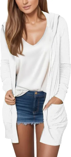 Long Cardigans for Women Trendy 2024 Summer Lightweight Casual Comfy Open Front Hooded Cardigan Sweater with Pocket