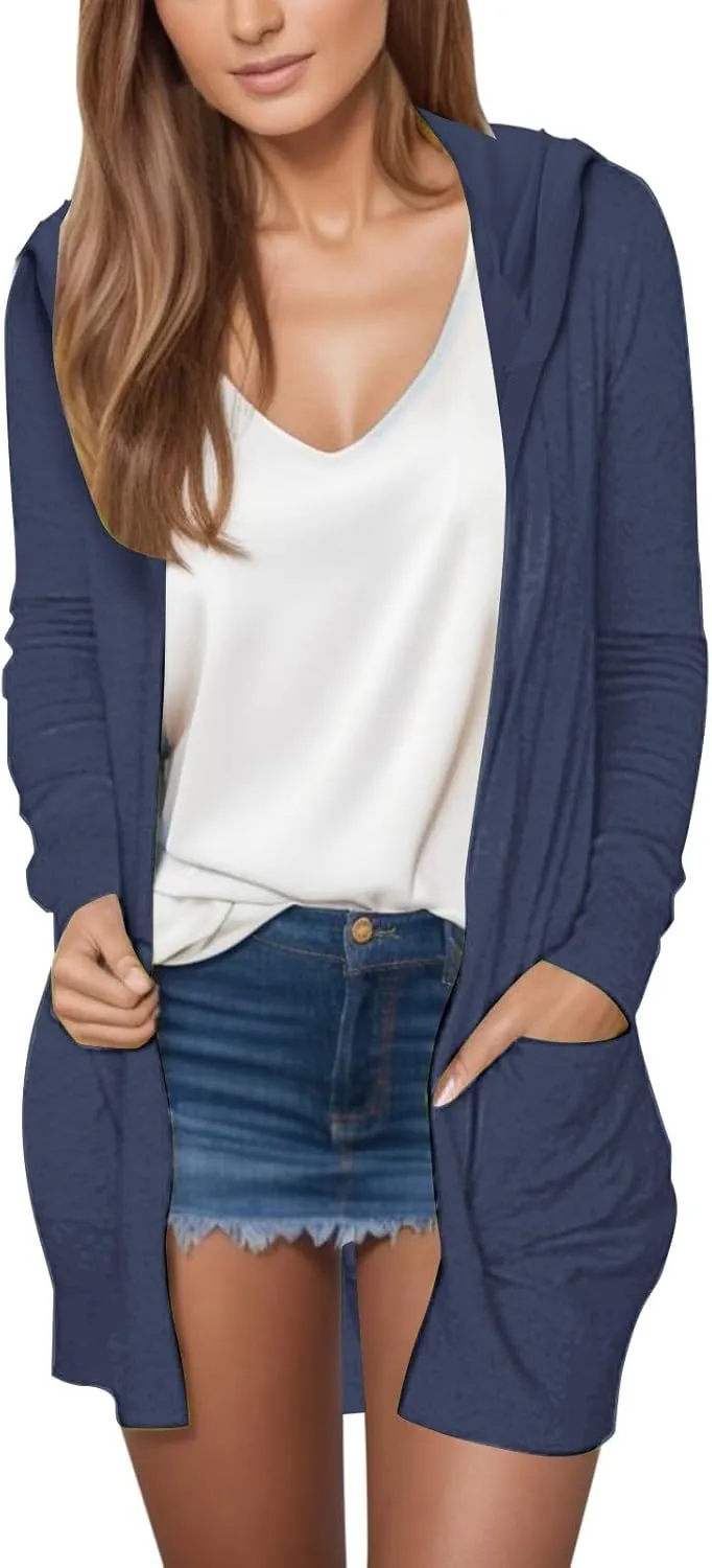 Long Cardigans for Women Trendy 2024 Summer Lightweight Casual Comfy Open Front Hooded Cardigan Sweater with Pocket
