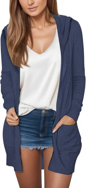 Long Cardigans for Women Trendy 2024 Summer Lightweight Casual Comfy Open Front Hooded Cardigan Sweater with Pocket