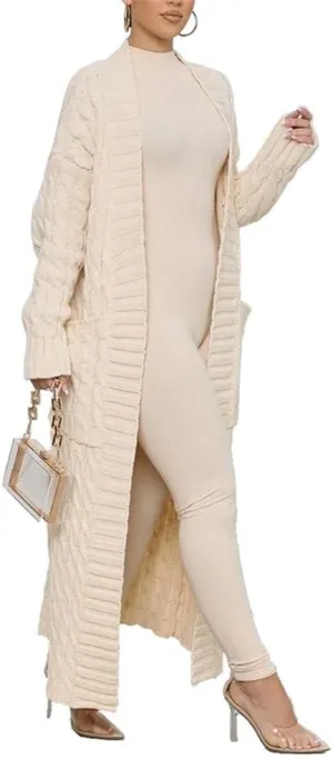 Long Sweaters for Women Cardigan Open Front Long Sleeve Plus Size Chunky Cable Knit Duster Cardigans with Pockets Winter Coat