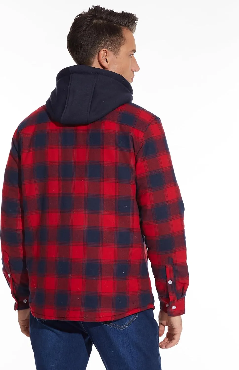 MAGCOMSEN Men's Flannel Jacket with Removable Hood 5 Pockets Quilted Plaid Shirt Jackets Winter Coats Thick Flannel Hoodie