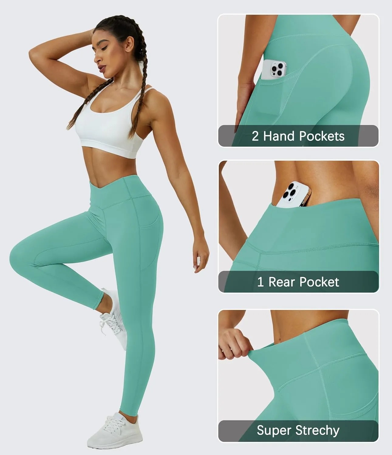 MAGCOMSEN Women's Yoga Leggings V Waist Gym Workout Athletic Leggings with Pockets Stretch Soft Leggings Spring Autumn