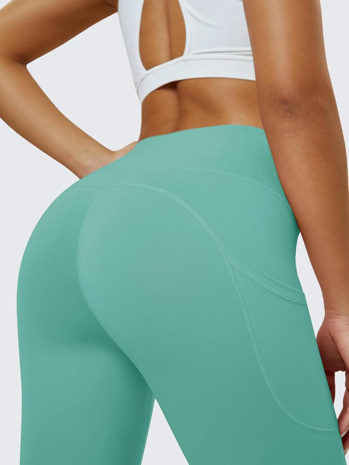MAGCOMSEN Women's Yoga Leggings V Waist Gym Workout Athletic Leggings with Pockets Stretch Soft Leggings Spring Autumn