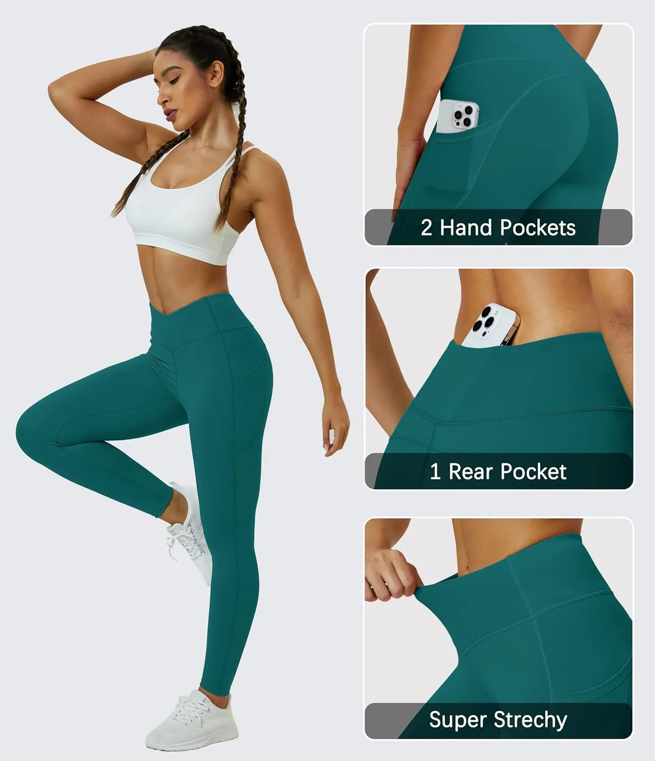 MAGCOMSEN Women's Yoga Leggings V Waist Gym Workout Athletic Leggings with Pockets Stretch Soft Leggings Spring Autumn