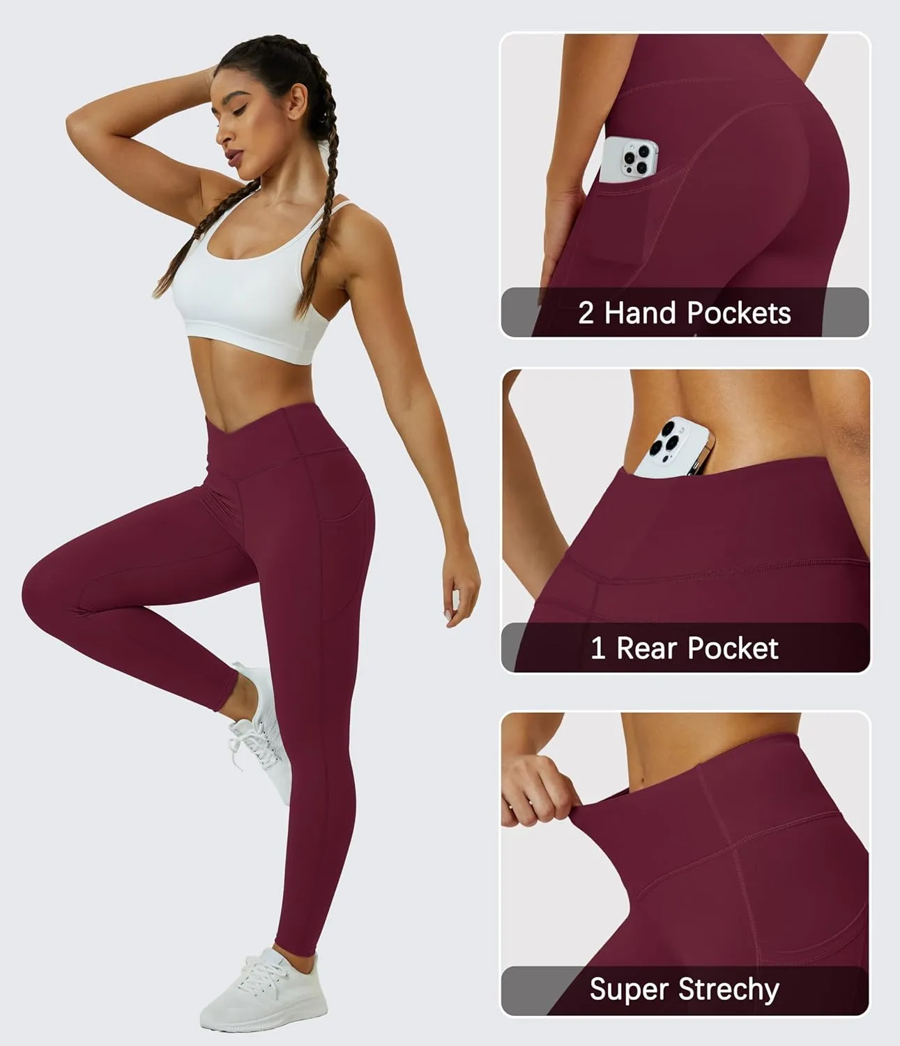 MAGCOMSEN Women's Yoga Leggings V Waist Gym Workout Athletic Leggings with Pockets Stretch Soft Leggings Spring Autumn