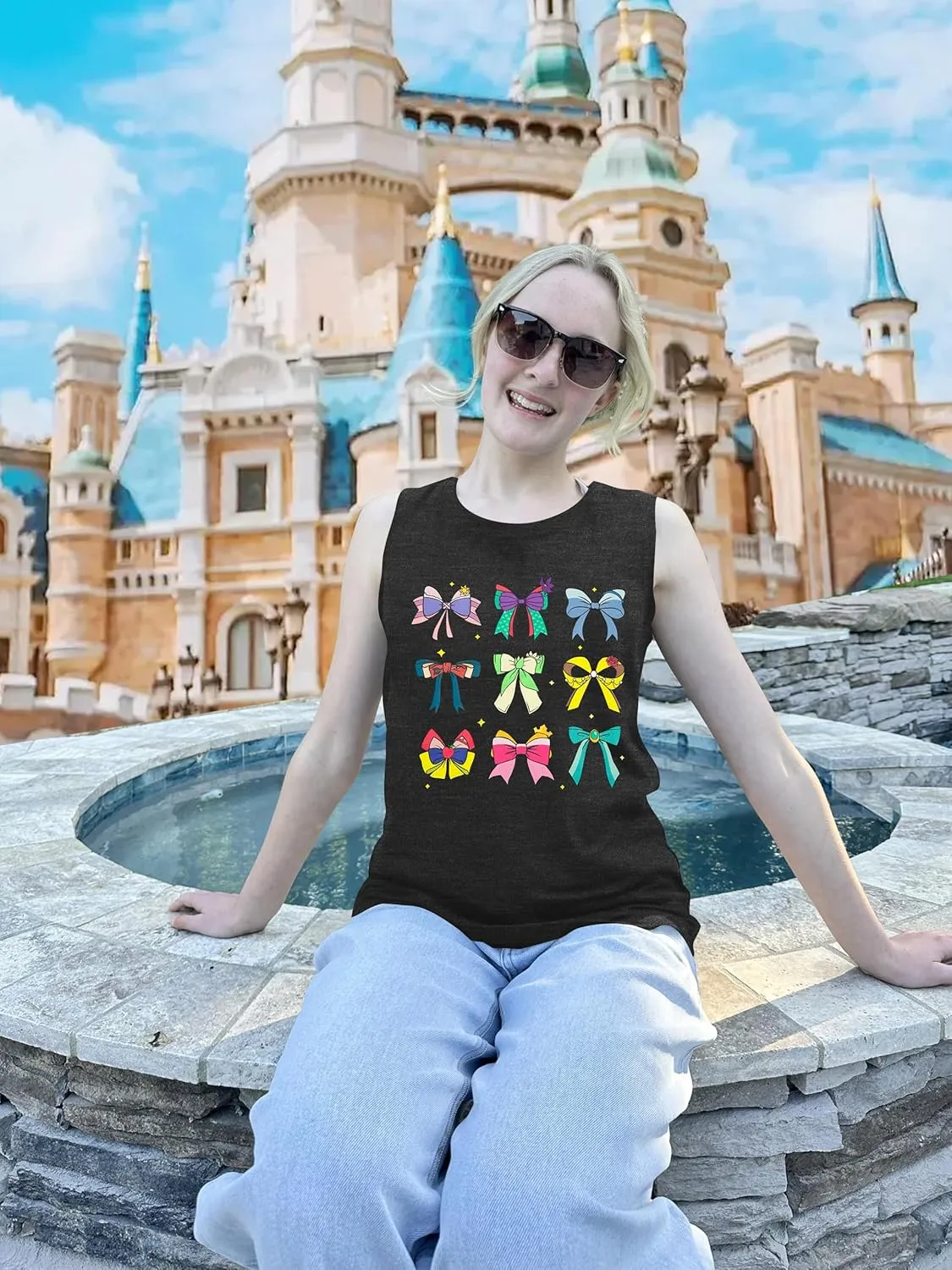 Magic Kingdom Tank Tops Women Princess Bow Shirt Magical Family Vacation Vest Summer Holiday Graphic Sleeveless Tee