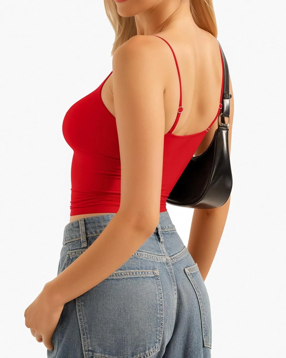 MANGOPOP Women's Tank Tops Detachable Bra Spaghetti Strap Cami Sexy Square Neck Sleeveless Basic Tee Shirts