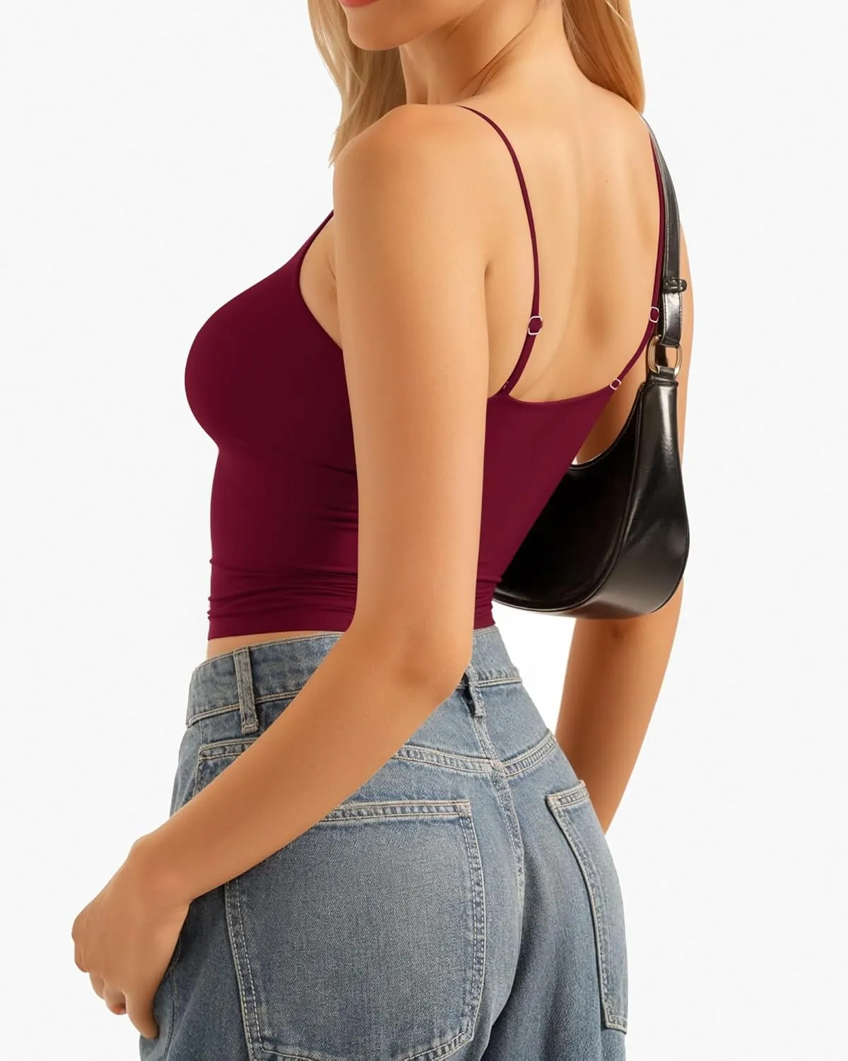 MANGOPOP Women's Tank Tops Detachable Bra Spaghetti Strap Cami Sexy Square Neck Sleeveless Basic Tee Shirts
