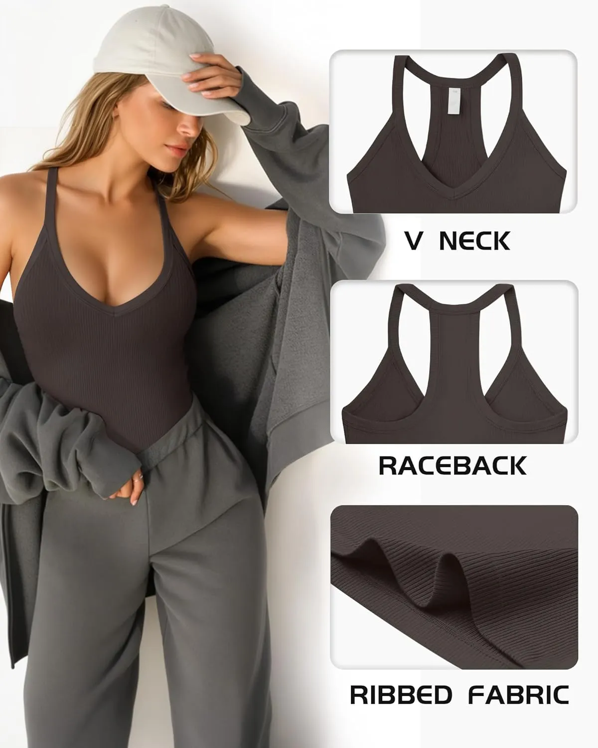 MANGOPOP Women's V Neck Tank Tops Racerback Slim Fit Workout Tanks Sleeveless Ribbed Summer Trendy Top 2025
