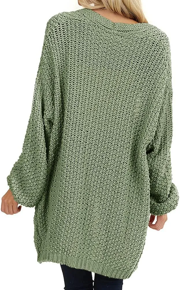 Maroway Womens Cardigan Solid Color Long Sleeve Open Front Chunky Knit Sweater Outwear