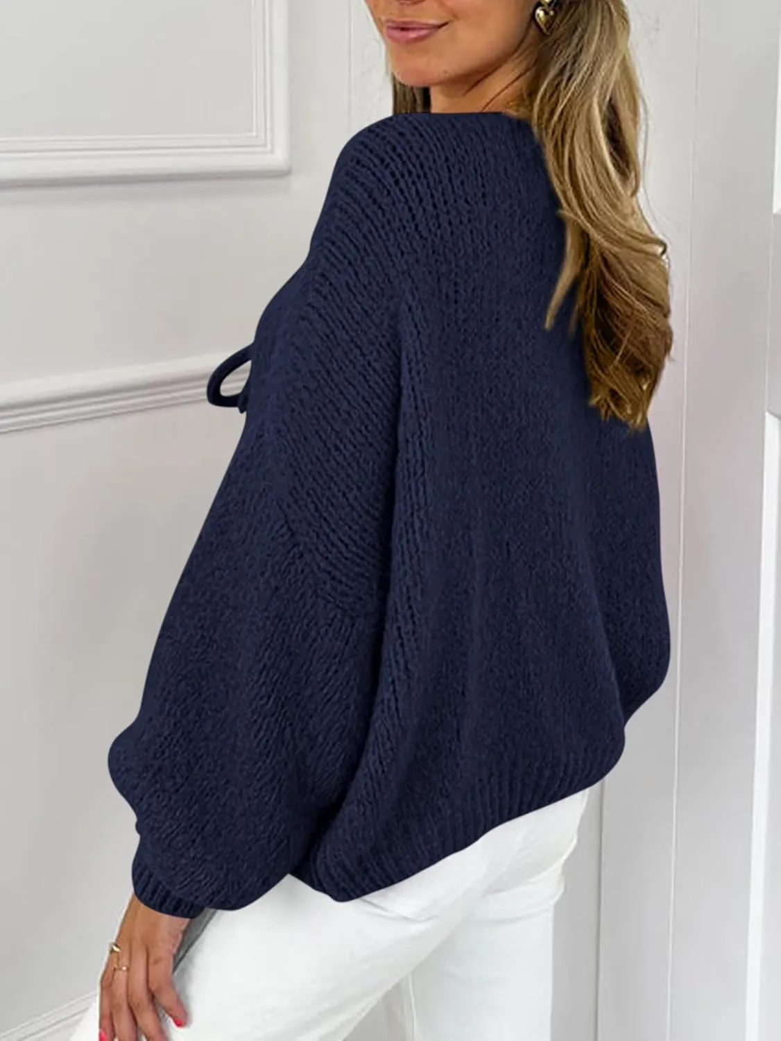 MASCOMODA 2025 Bow Tie Front Cardigan Sweaters for Women Fall Winter Oversized Long Sleeve Open Front Chunky Sweater Coats