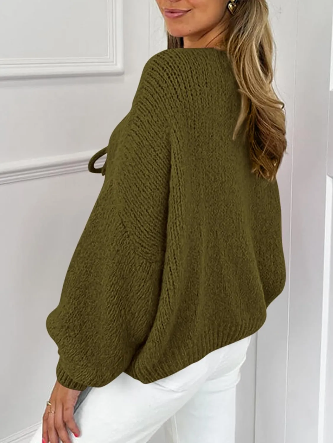 MASCOMODA 2025 Bow Tie Front Cardigan Sweaters for Women Fall Winter Oversized Long Sleeve Open Front Chunky Sweater Coats