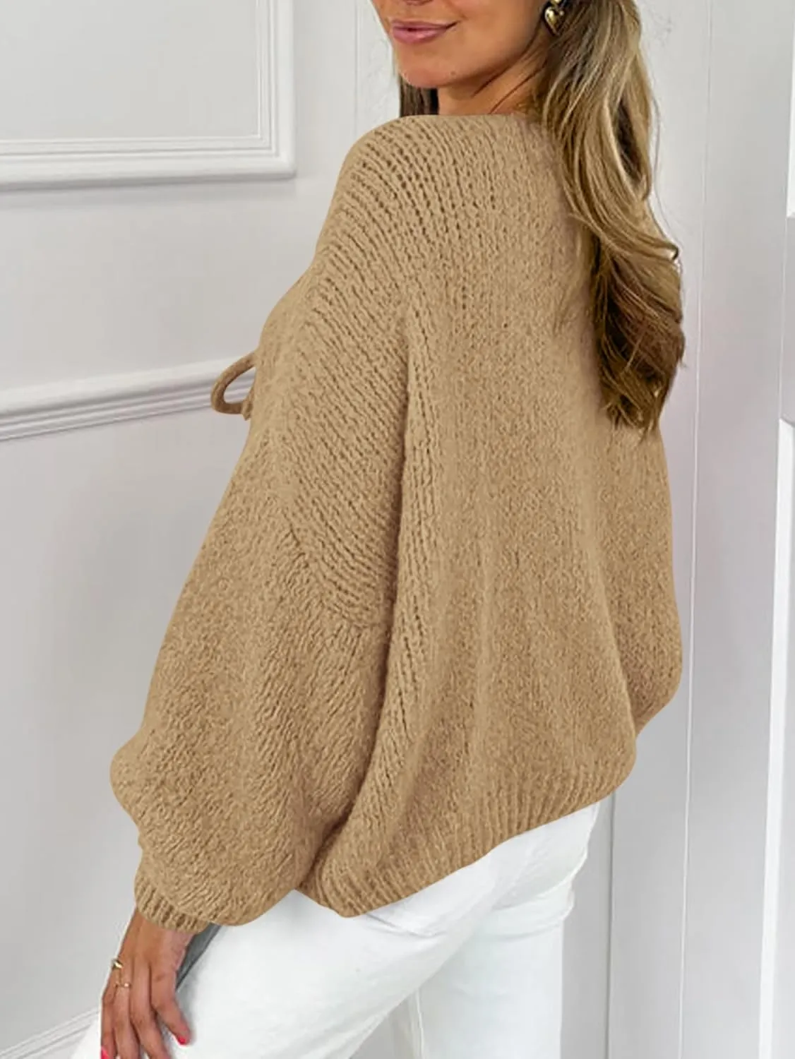 MASCOMODA 2025 Bow Tie Front Cardigan Sweaters for Women Fall Winter Oversized Long Sleeve Open Front Chunky Sweater Coats