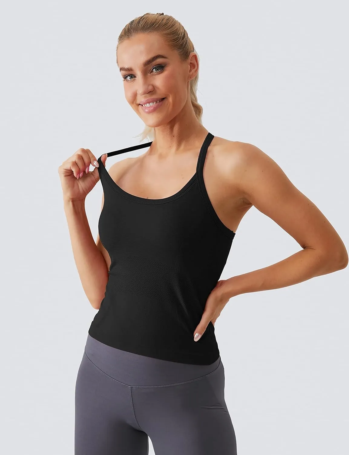 MathCat Workout Tank Tops for Women with Built in Bra, Sleeveless Gym Tops Seamless Racerback Athletic Yoga Shirts