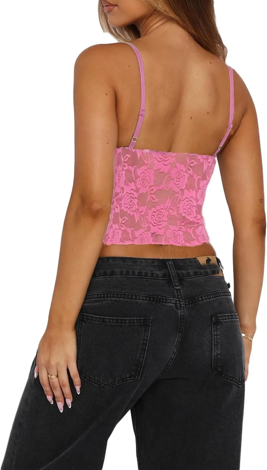 Meihuida Women Lace Top Y2k Going Out Trendy Sexy Mesh See Through Cami Tank Tops
