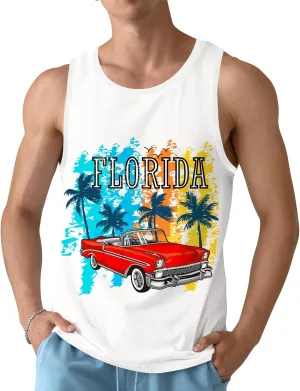 Mens Beach Tank Tops Sleeveless Shirts for Men Summer Hawaiian Graphic Mens Tank Top Workout Gym Shirts Palm Tree Tops