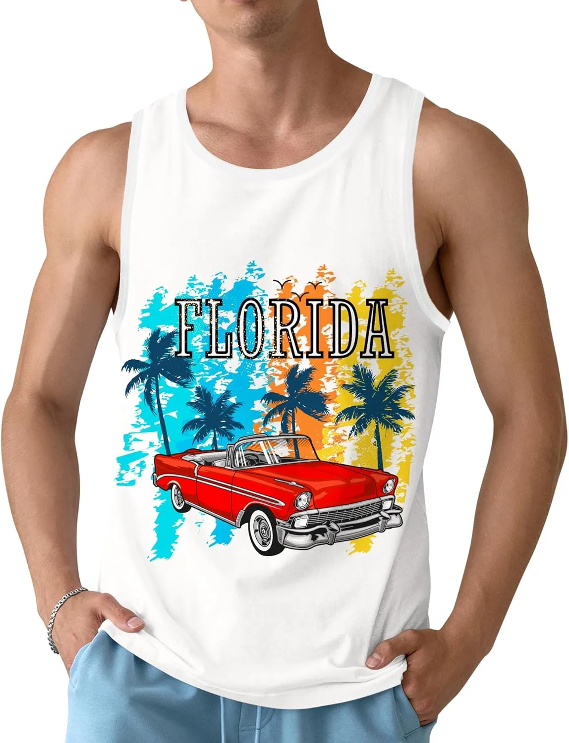 Mens Beach Tank Tops Sleeveless Shirts for Men Summer Hawaiian Graphic Mens Tank Top Workout Gym Shirts Palm Tree Tops