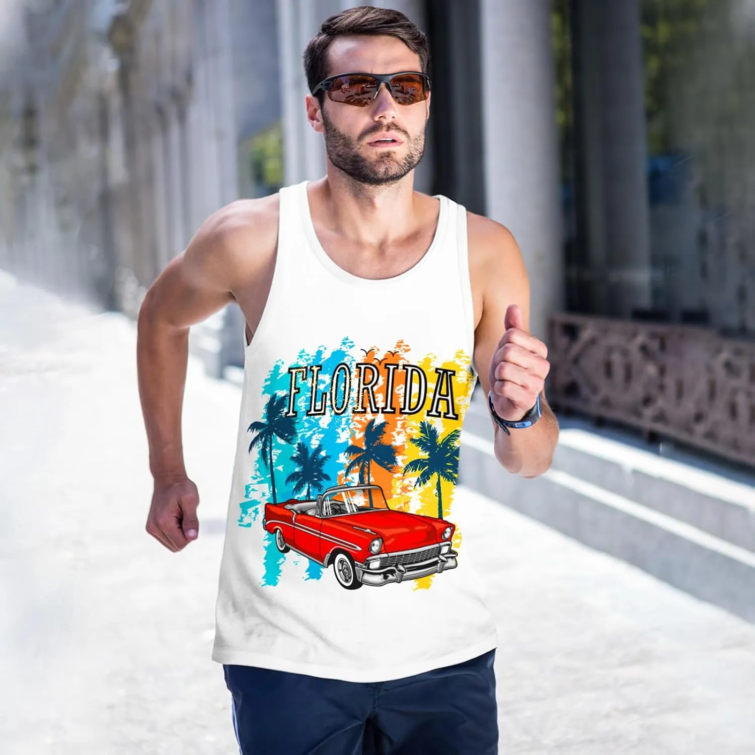 Mens Beach Tank Tops Sleeveless Shirts for Men Summer Hawaiian Graphic Mens Tank Top Workout Gym Shirts Palm Tree Tops