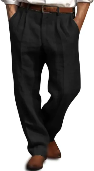 Mens Casual Linen Pants Straight-Leg Breathable Trousers Loose Fit Comfy Yoga Pants Lightweight Simple Beach Trousers