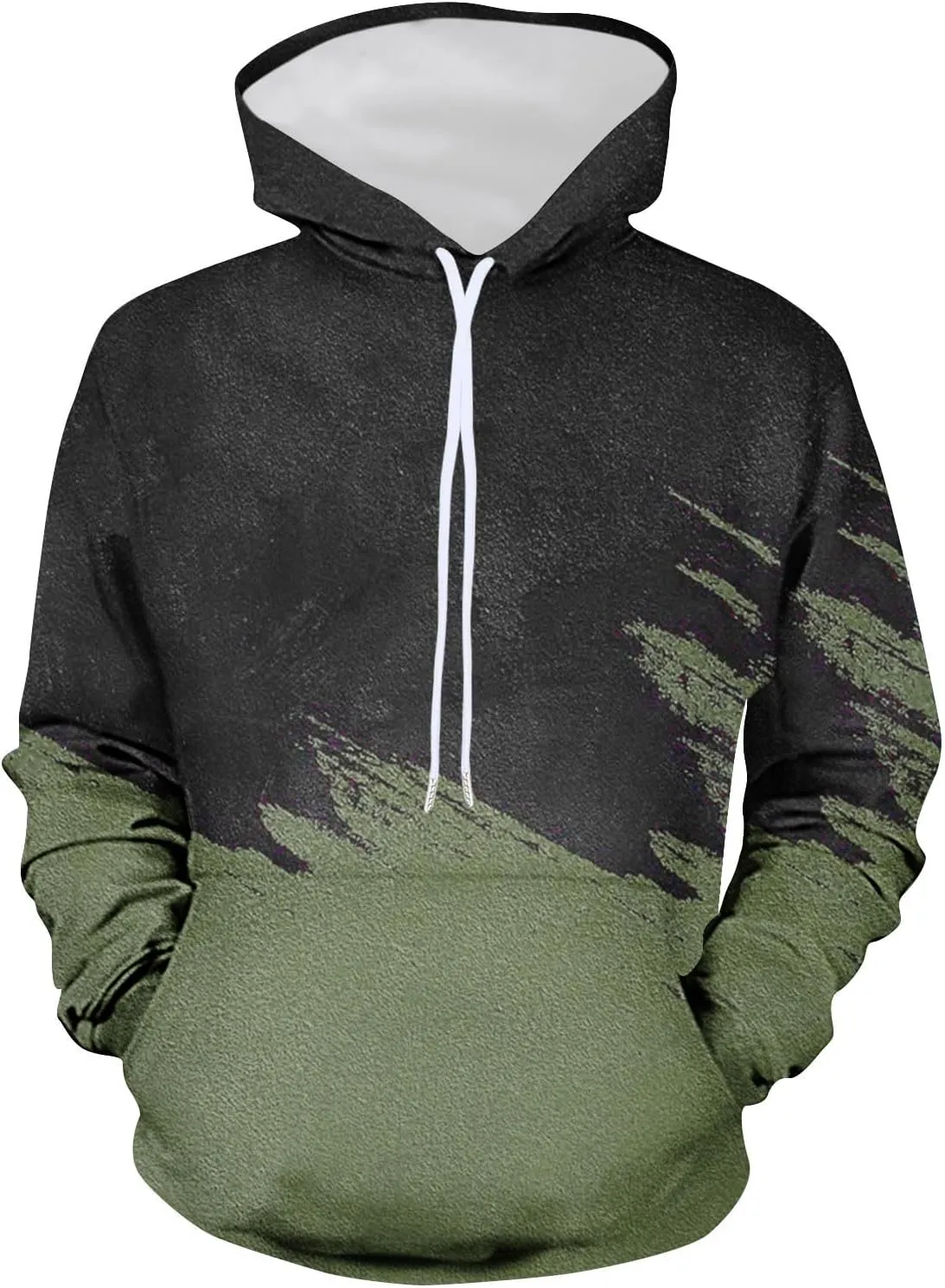 Men's Colour Block Hooded Sweatshirts Casual Long Sleeve Pullover Tops Novelty Printed Y2K Hoodies with Pockets