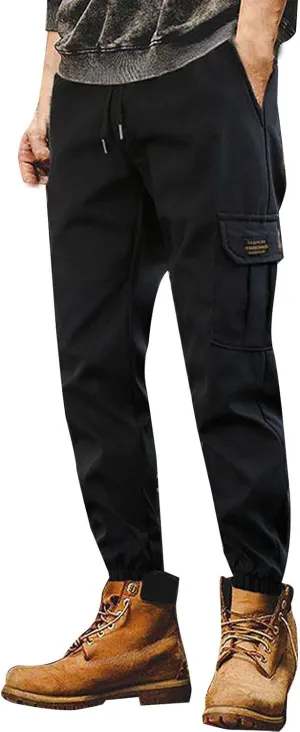 Mens Japanese Style Tapered Cargo Pant Military Combat Outdoor Overalls Lightweight Simple Solid Color Slimfitting Sweatpants