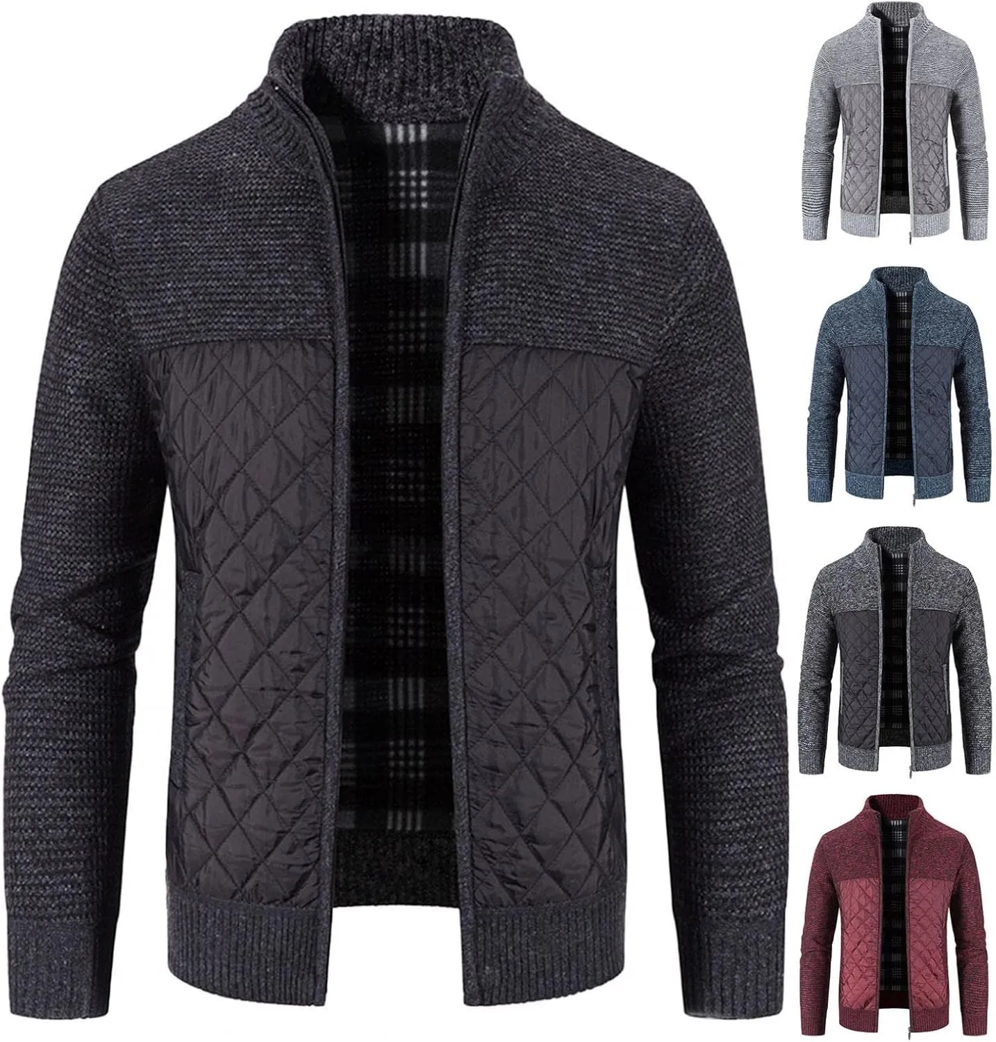 Men's Knitted Cardigan Sweater Thick Slim Fit Full Zip Sweaters Coat Cotton Padded Polar Fleece Lined Windproof Jacket