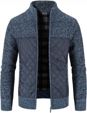 Men's Knitted Cardigan Sweater Thick Slim Fit Full Zip Sweaters Coat Cotton Padded Polar Fleece Lined Windproof Jacket
